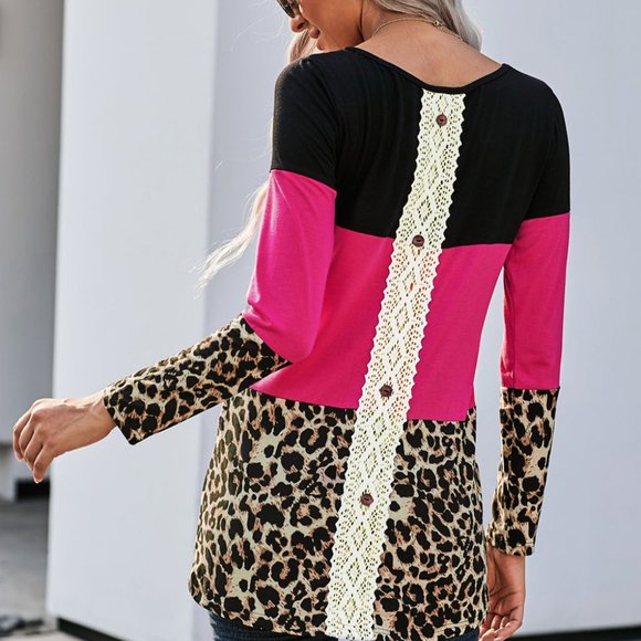 LEOPARD TRIPLE PATCHWORK ROSE COLORBLOCK TOP - Picture 5 of 7